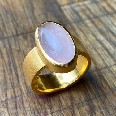 Rosenquarz Ring Feingold Plattiert