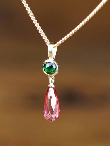 Gelbgold Schmuck Anhänger Turmalin und Rosa Spinell